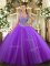 Purple Tulle Lace Up V-neck Sleeveless Floor Length 15th Birthday Dress Beading