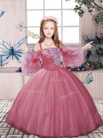 Straps Sleeveless Tulle Girls Pageant Dresses Beading Lace Up