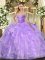 Floor Length Lace Up Sweet 16 Dresses Lavender for Military Ball and Sweet 16 and Quinceanera with Beading and Ruffles