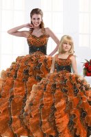 Low Price Orange Ball Gowns Organza Sweetheart Sleeveless Beading and Appliques and Ruffles Floor Length Lace Up Vestidos de Quinceanera