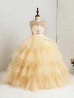 High Class Gold Ball Gowns Beading and Ruffles Womens Party Dresses Zipper Tulle Sleeveless Floor Length(SKU SWLG182BIZ)