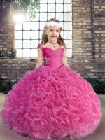 Fuchsia Sleeveless Beading and Ruching Floor Length Kids Formal Wear(SKU PAG1267-5BIZ)