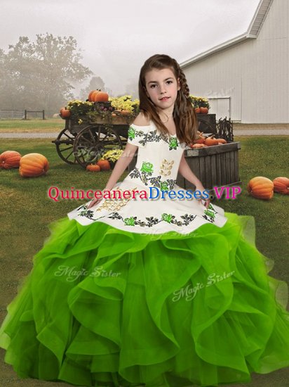 Ball Gowns Pageant Dress for Teens Green Straps Organza Sleeveless Floor Length Lace Up - Click Image to Close