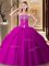 Extravagant Hot Pink Ball Gowns Embroidery 15th Birthday Dress Lace Up Tulle Sleeveless Floor Length
