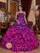 Funza Colombia Discount Purple and Fuchsia Quinceanera Dress With Embroidery Decorate Straps Multi-color Ruffles Ball Gown