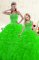 Fashionable Sleeveless Floor Length Beading and Ruffles Lace Up Sweet 16 Dress with Green