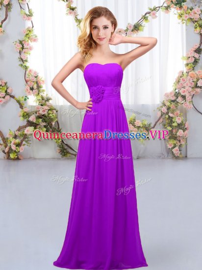 Purple Sleeveless Floor Length Hand Made Flower Lace Up Court Dresses for Sweet 16 - Click Image to Close