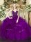 Discount Purple Zipper Straps Beading and Ruffles Quinceanera Court of Honor Dress Organza Sleeveless