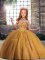 Brown Sleeveless Tulle Lace Up Little Girls Pageant Gowns for Party and Military Ball and Wedding Party