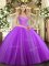 Nice Eggplant Purple Lace Up V-neck Beading Ball Gown Prom Dress Tulle Sleeveless