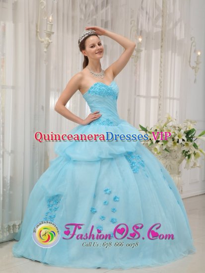Pembroke Massachusetts/MA Inexpensive Light Blue Sweethear Strapless Floor-length Ruched Bodice Sweet 16 Dress For Quinceanera Gown - Click Image to Close