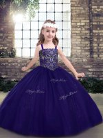 New Arrival Floor Length Purple Little Girl Pageant Dress Straps Sleeveless Lace Up