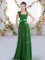 Dark Green Straps Neckline Belt and Hand Made Flower Quinceanera Court of Honor Dress Sleeveless Zipper