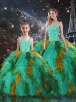 High Class Organza Sweetheart Sleeveless Lace Up Beading and Ruffles 15th Birthday Dress in Multi-color