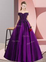 Floor Length Zipper Sweet 16 Dress Eggplant Purple for Sweet 16 and Quinceanera with Lace and Appliques