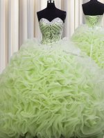 High Quality Brush Train Sweetheart Sleeveless Fabric With Rolling Flowers Sweet 16 Dresses Beading and Pick Ups Lace Up(SKU PSSW0484-2BIZ)