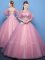 Gorgeous Scoop Tulle Half Sleeves Floor Length Sweet 16 Dresses and Appliques