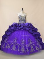 Sleeveless Brush Train Lace Up Embroidery and Pick Ups Quinceanera Dress