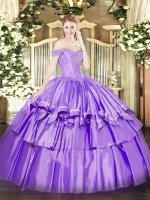 Super Off The Shoulder Sleeveless Lace Up Vestidos de Quinceanera Lavender Organza and Taffeta(SKU SJQDDT1529002-3BIZ)