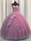 Cheap Rose Pink Ball Gowns Beading and Sequins and Bowknot Quinceanera Gown Lace Up Tulle Sleeveless Floor Length