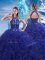 Decent Blue Lace Up 15 Quinceanera Dress Beading and Ruffles Sleeveless Brush Train