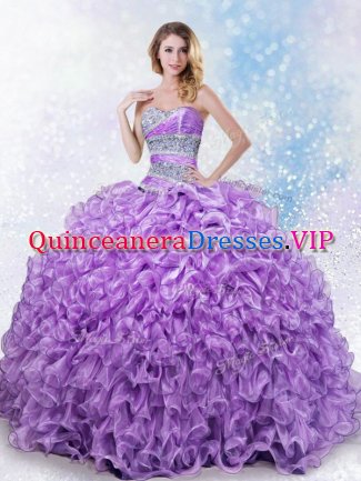 Custom Design Ball Gowns Sweet 16 Dresses Lavender Sweetheart Organza Sleeveless Floor Length Lace Up