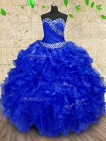 Fashionable Organza Sweetheart Sleeveless Lace Up Beading and Ruffles and Ruching Sweet 16 Dress in Royal Blue(SKU PSSW0240-4BIZ)