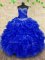Fashionable Organza Sweetheart Sleeveless Lace Up Beading and Ruffles and Ruching Sweet 16 Dress in Royal Blue