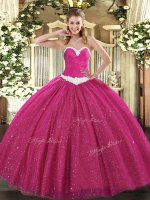Delicate Hot Pink Ball Gowns Sweetheart Sleeveless Tulle Floor Length Lace Up Appliques Quinceanera Dress(SKU SJQDDT1515002-3BIZ)