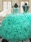 Organza Straps Sleeveless Lace Up Beading and Ruffles Quinceanera Dress in Apple Green