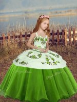 Dazzling Green Sleeveless Floor Length Embroidery Lace Up Girls Pageant Dresses