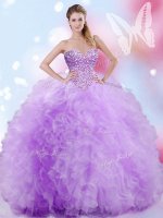 Dramatic Sleeveless Floor Length Beading and Ruffles Lace Up Sweet 16 Quinceanera Dress with Lavender(SKU SJQDDT853002-2BIZ)