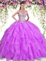 Purple Quinceanera Dress Military Ball and Sweet 16 and Quinceanera with Beading and Ruffles Sweetheart Sleeveless Lace Up