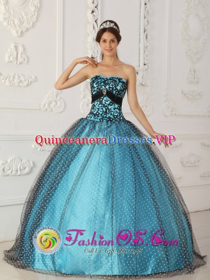 Flintshire Clwyd Elegant Black and Blue Beading and Appliques Quinceanera Gowns With Taffeta and Tulle In Washington - Click Image to Close