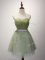 Best Selling Olive Green A-line Beading and Ruching Court Dresses for Sweet 16 Lace Up Tulle Sleeveless Mini Length