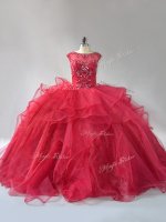 Dazzling Sleeveless Brush Train Lace Up Beading and Ruffles 15 Quinceanera Dress