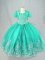 Beautiful Turquoise Lace Up Spaghetti Straps Beading and Embroidery Little Girls Pageant Dress Tulle Sleeveless