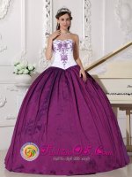 Norfolk East Anglia Design Own Quinceanera Dresses Online Dark Purple and White Embroidery Sweetheart Neckline Stylish Ball Gown