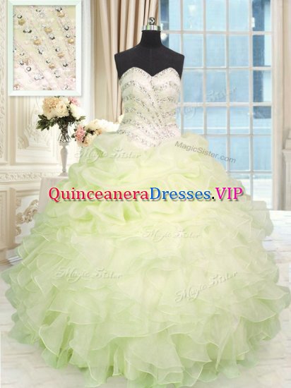 Light Yellow Organza Lace Up Sweet 16 Dresses Sleeveless Floor Length Beading and Ruffles - Click Image to Close