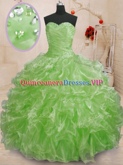 Ball Gowns Beading and Ruffles Quinceanera Dress Lace Up Organza Sleeveless Floor Length - Click Image to Close