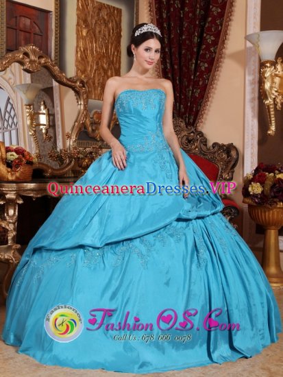 Grapevine TX Romantic Teal Beading Strapless Taffeta and Pick-ups Christmas Party dress - Click Image to Close