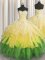 Multi-color Ball Gowns Beading and Ruffles and Ruffled Layers and Sequins Quinceanera Dresses Lace Up Organza Sleeveless Floor Length