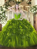 Olive Green Sleeveless Organza Lace Up Vestidos de Quinceanera for Military Ball and Sweet 16 and Quinceanera