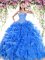 Customized Blue Sweetheart Neckline Beading and Ruffles Quinceanera Dresses Sleeveless Lace Up