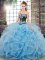 Smart Baby Blue Lace Up Sweetheart Embroidery Quinceanera Dresses Tulle Sleeveless Sweep Train