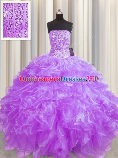 Gorgeous Visible Boning Sleeveless Beading and Ruffles Lace Up Quinceanera Gown - Click Image to Close