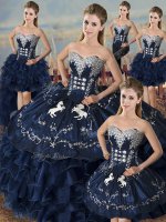 Captivating Ball Gowns Sweet 16 Dress Navy Blue Sweetheart Satin and Organza Sleeveless Floor Length Lace Up