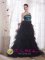 Paia Hawaii/HI Appliques and Ruch Black and Blue A-line Brush Train Tulle Quinceanera Dama Dress With One Shoulder