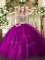 On Sale Fuchsia Tulle Lace Up Scoop Sleeveless Floor Length Sweet 16 Dress Beading
