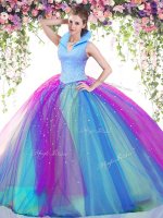Deluxe Ball Gowns Sweet 16 Quinceanera Dress Multi-color High-neck Tulle Sleeveless Floor Length Backless(SKU YSQD020-2BIZ)